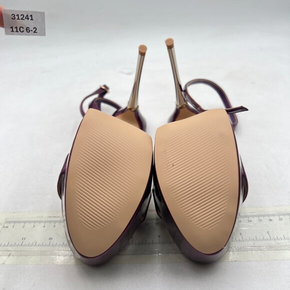 FSJ Purple Strappy Open Toe Platform Sandals Ankle Strap High Metallic Heel Shoe - Picture 7 of 8